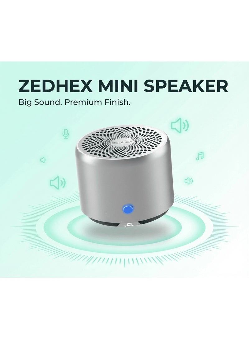 ZEDHEX MINI PORTABLE BLUETOOTH SPEAKER S100 IP 67 Silver Grey - Image 1
